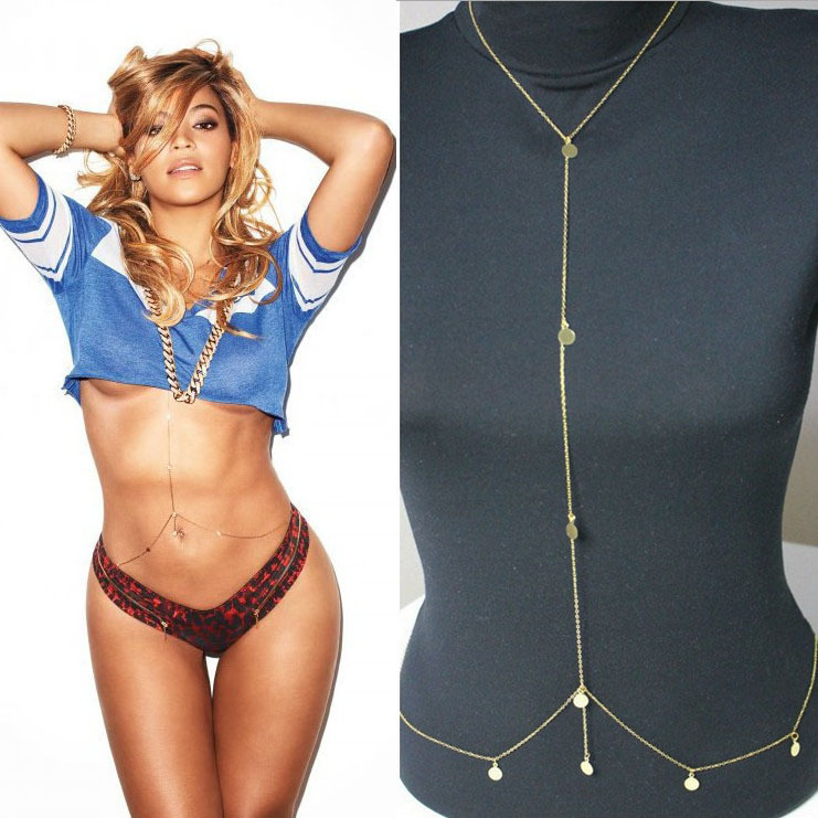 Women body chain Euro and US top selling star same style Gold plated sequins necklaces and