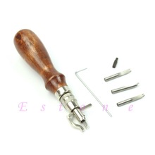 Free Shipping 1Set 5 in1 Pro Leathercraft Adjustable Stitching and Groover Crease Leather Tool