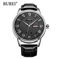 Men Watch BUREI Top Fashion Brand Male Hour Calendar Display Genuine Leather Strap Waterproof Quartz Wristwatches