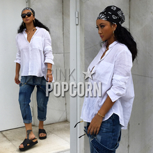 European Fashion cool loose BF style solid white shirts ladies long sleeve white blouses za Cotton & Linen women blouses