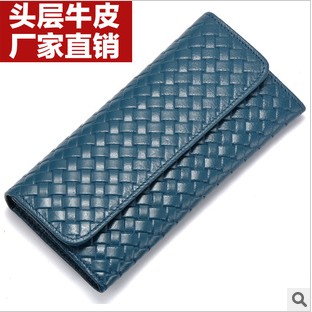 new 2014 Knitted genuine leather long wallet design sweet gentlewomen multifunctional cowhide day clutch wallets