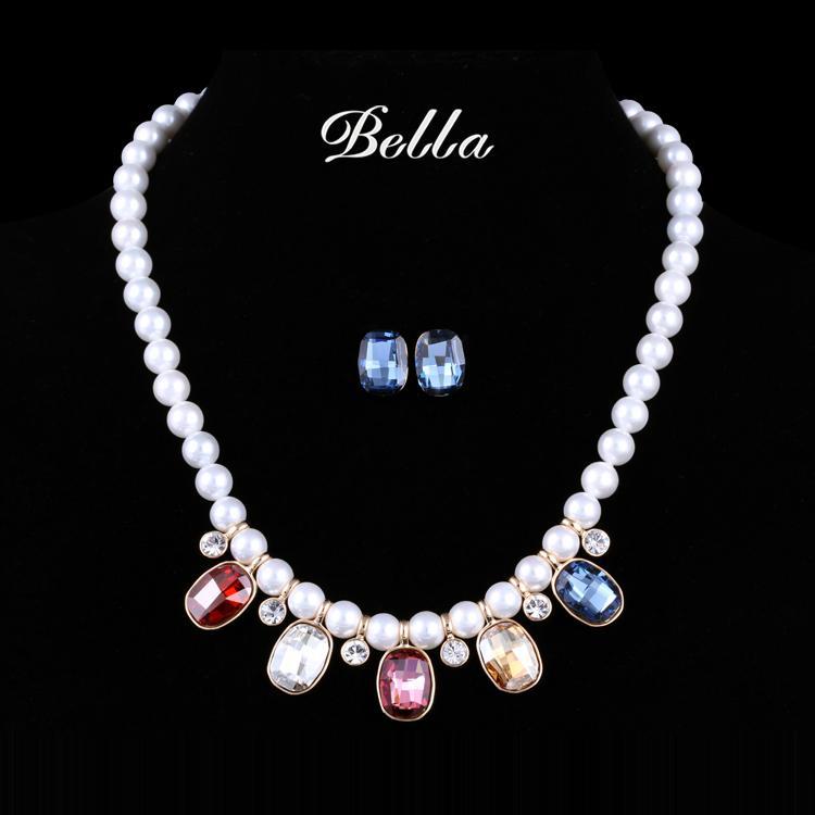 New 2014 18k gold plated Classical fashion Austrian crystals Beautiful pearl Earrings and Necklace Set (JS0001)