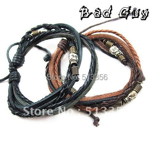 sl271 PU leather string bracelet men high quality vintage lovely skull charm bracelets fashion jewelry wholesale