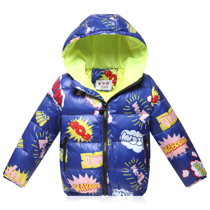 2015 Winter Boys Duck Down Coats Children Down Jackets Winter Boys Hooded Jacket Warm Cartoon Kids Outerwear for 5-9Years