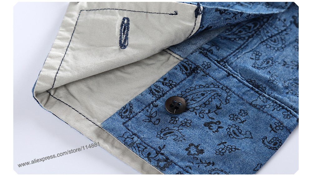 2015 New Long Sleeve Cotton Denim Print Shirts for Men (5)