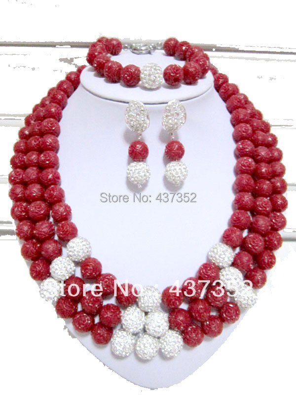 African Nigerian Wedding Jewelry Set Artificial Carved Flower Coral Beads Jewelry Set Necklace Bracelet Clip Earrings CWS-067