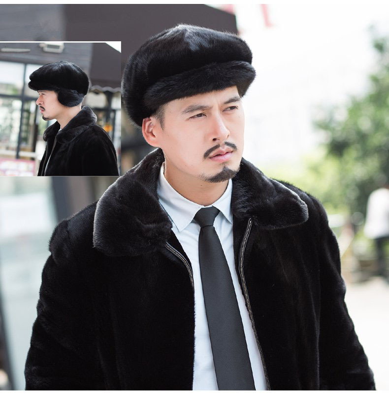 Winter men Real New Mink Fur Hat Cap Headgear Beanie Beret QS015