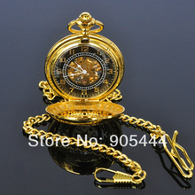 New Gold Flower Type Analog Selekton Mens Hand Winding Mechanical Pocket Watch W015