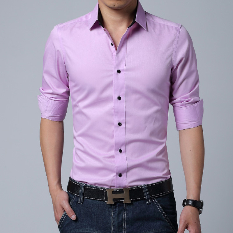 2015 New Spring Fashion Brand Men Clothes Solid Color Slim Fit Men Long Sleeve Shirt Men