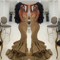 Sexy V NeckTrumpet Evening Dresses 2017 Spaghetti Strap Sequin Prom Dress Tiered Fish Tail Mermaid Modern