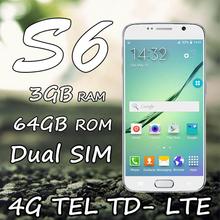 In Stock S6 phone android 5.0  fingerprint sm g9200 phone 3G Ram 64G Rom MTK6582 Quad core smartphone nano sim 1280*720