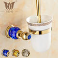 Golden Polish Brass With Crystal Toilet Brush Holders Bathroom Accessories ceramic cup Sanitary wares toilet vanity
