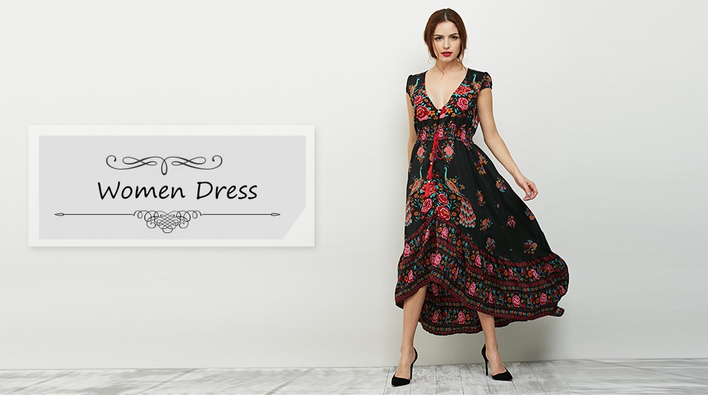 VESTLINDA Floral Print Maxi Dress Women Vintage A-Line Short Sleeve V Neck Empire Summer Sun Dresses Ankle Length Long Dress 11