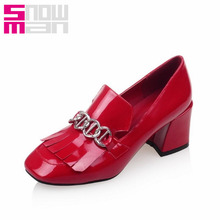2016 New Fashion Tassel Women Pumps Square Toe Thick High Heels Women Shoes Platform Shoes Woman Big Size 33-43 Women Shoes