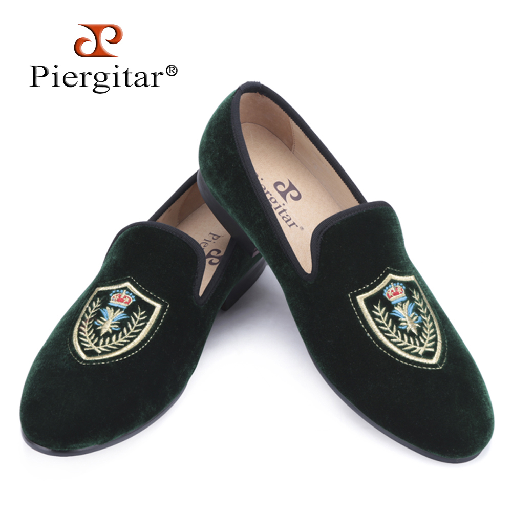 Buy Fashionable Shield embroidered Men Velvet loafer