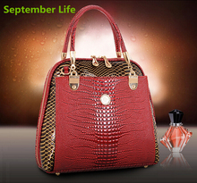 Famous Brands 2015 New Fashion Lady Genuine Leather Bag Luxury OL Lady Bags Crocodile Pattern Hobo Handbag Tote SL121901
