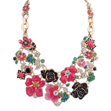 New design fashion shourouk Jewelry Luxurious big flowers necklace Gold Plated bohemian Crystal Statement necklace long