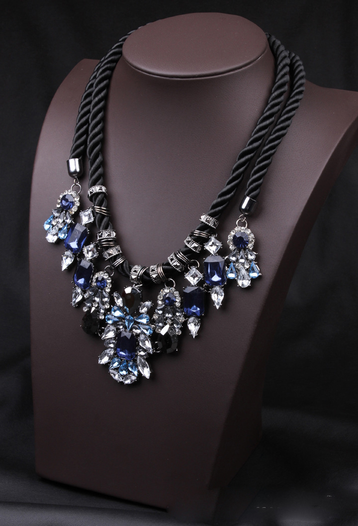European and American big A * OS luxurious deep crystal gemstone necklace short paragraph clavicle exaggerated retro female acce