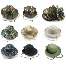 2015 Summer Men Military Camo Hat with String Cotton Camping Hiking Travel Sniper Boonie Wide Brim Sun Fisherman Bucket Hat