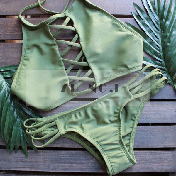ZH NO.1 Bikini Sets High Neck Bikini Backless Bandage Swimsuit 2016 Bikinis Women Sexy Green Biquini Cut Out Sexy N66 ZH NO.1 Bikini Sets High Neck Bikini Backless Bandage Swimsuit 2016 Bikinis Women Sexy Green Biquini Cut Out Sexy N66