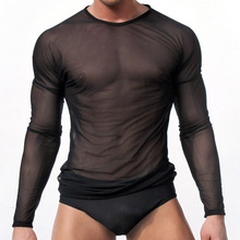 2016 Rushed New Marvel Gauze Long Sleeved T-shirt Men’s Underwear Men See Through Mesh Of Air Conditioning Room Wearing A E668