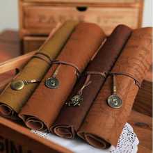 Retro Vintage Pirate Roll Up PU Leather Pen Pencil Case Bags Treasure Map Kid Party Gift Favor Make up Cosmetic Bag H0003