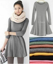 Fashion Clothes Women Dress 2015 Autumn Winter Dress Female 100% Cotton O-neck Long Sleeve Dress Woolen Dresses