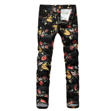 Mens Floral Printed Jeans Trousers Fashion Casual Flower Painting Long Pants Brand Male Denim Jeans Masculine Plus Size 29-38
