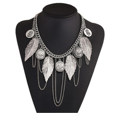 2015 Vintage Multi Layer Feather Chian Necklaces & Pendants Punk Alloy Flowers Chunk Statement Necklace Choker Women Jewelry