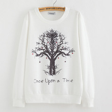 2015 New winter Hoody women Casual hoodies Strawberry tree print thin inside long sleeve o neck letters sweatshirt for women