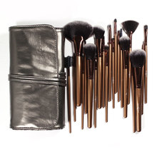 21 Pieces Professional Makeup Brush Sets Black Golden Synthetic Hair Ultra-fine with Silver gray Leather Bag