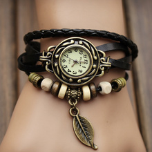 Relogio feminino Original alta calidad mujeres del cuero genuino relojes Vintage relojes de pulsera brazalete de hojas colgante vestido relojes