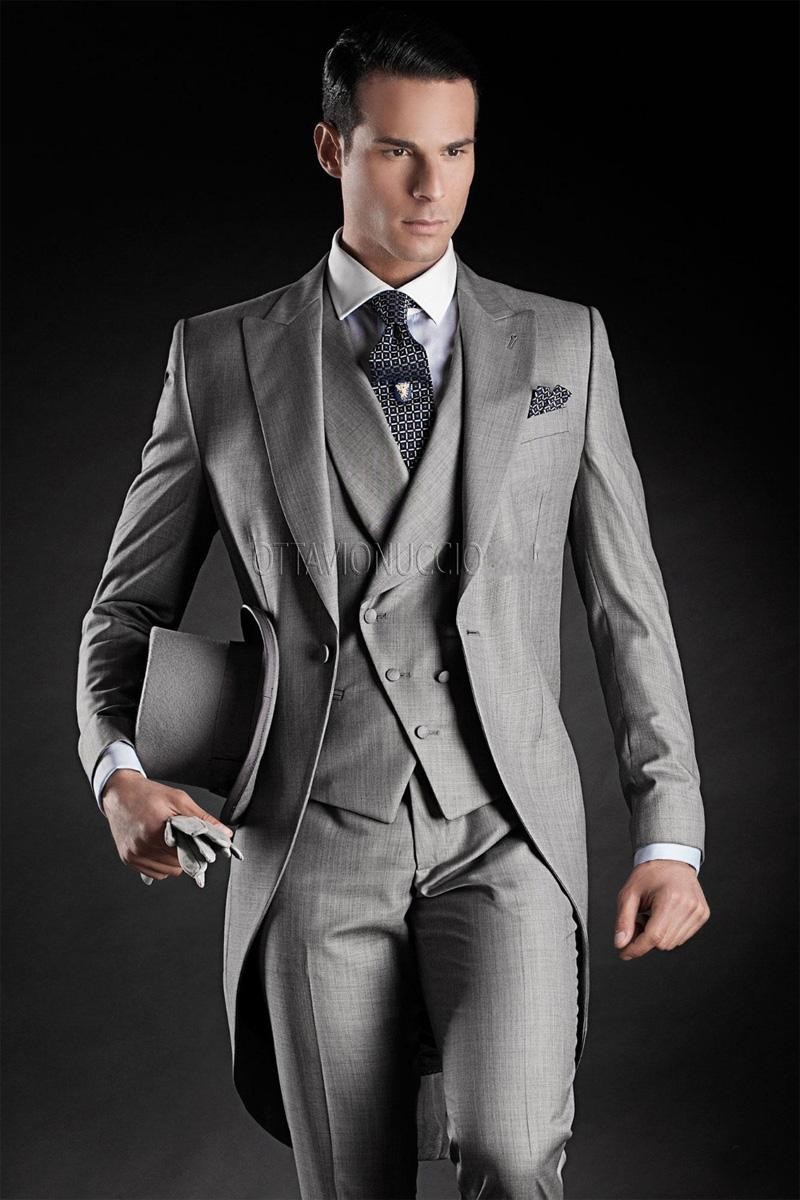 Customize Charcoal Gray Morning Suits Groom Tuxedos Groomsman Men's Wedding Prom Suits  (Jacket+Pants+Vest+Tie) AAA:039