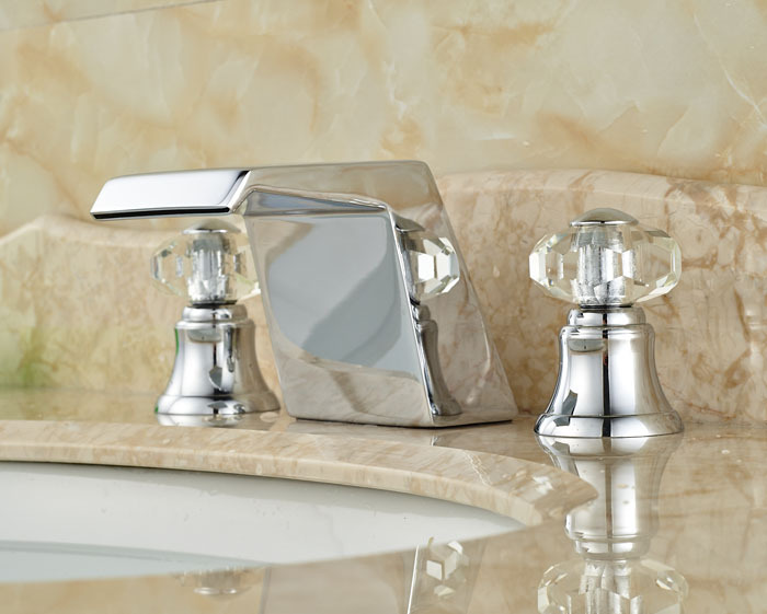 Creative Design LED Bathroom Sink Faucet  Brass Crystal Handles Basin Mixer Tap Chrome Finished