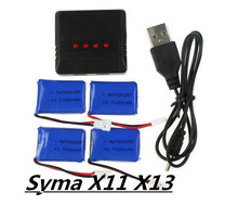 4 pcs 3.7V 200Mah Lipo battery with 4 in 1 charger for syma X4 X11 X13 RC Quadcopter RC Drone
