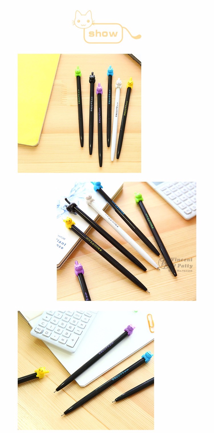 8pcs Click Type Gel Pen Cute Cat tail Ballpoint 0.5mm Black Color Ink Pens fo... 