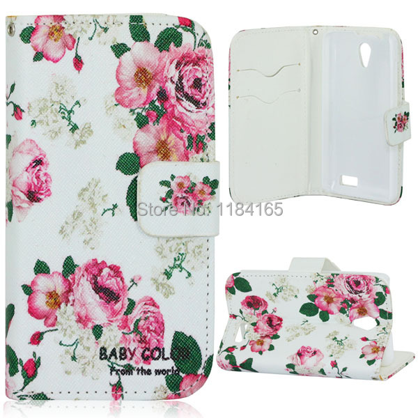 LEN-1225G_1_Flowers Pattern Leather Case with Credit Card Slots Holder for Lenovo A319