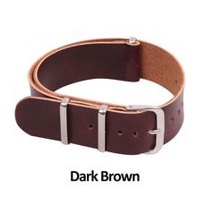 18-22mm Men Genuine Leather Military Watch Strap (3 Rings) Design Band stainless steel Buckle Watchband