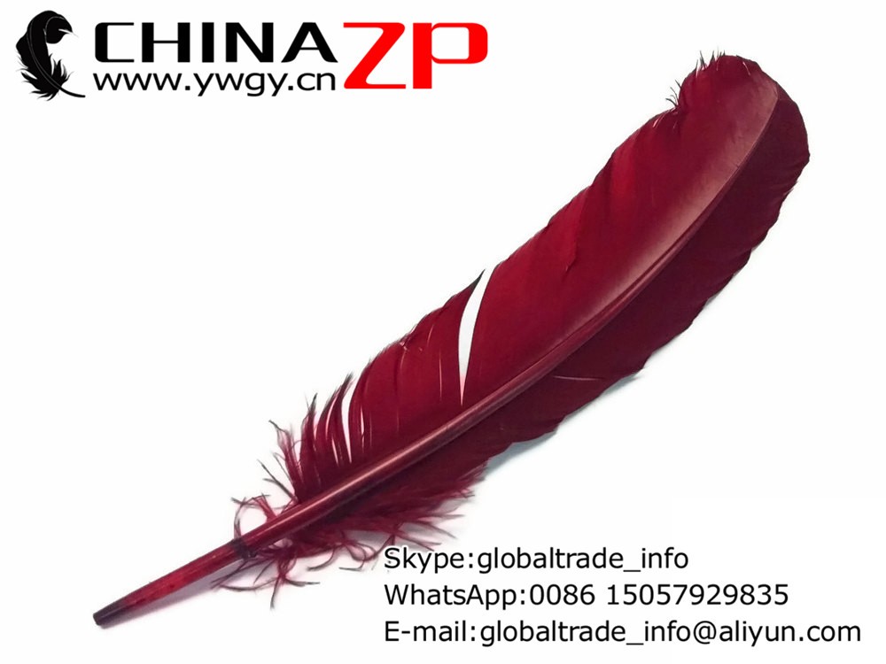 Turkey Quill Feathers, 6 Pieces - BURGUNDY Turkey Rounds Wing Quill Feathers