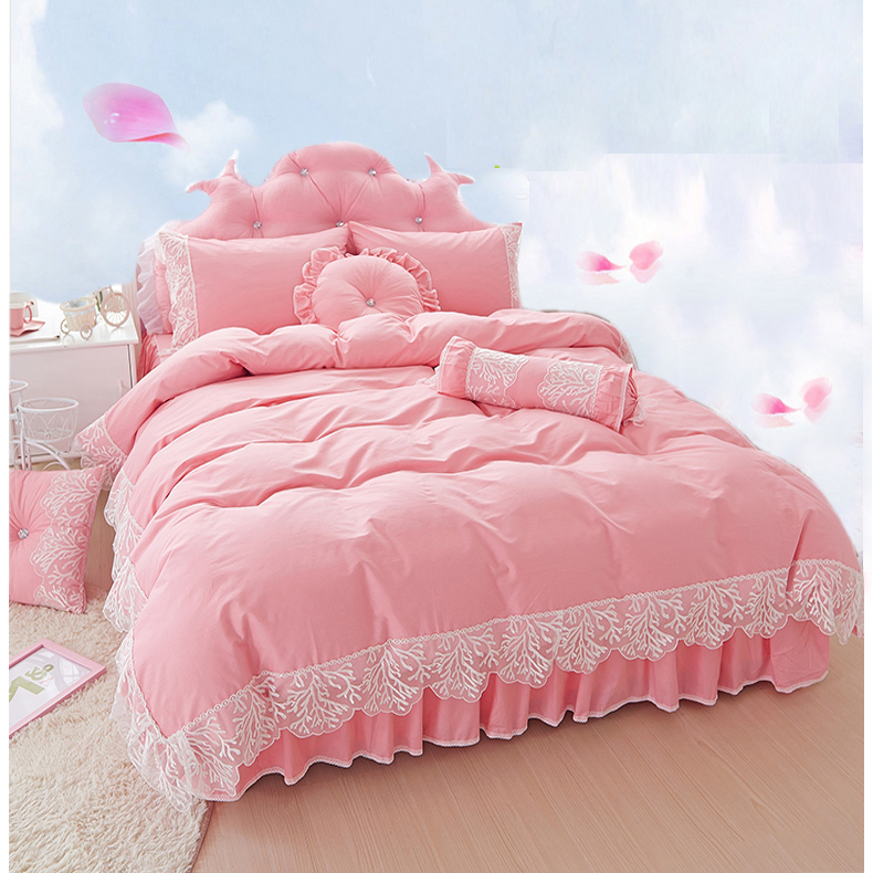 Luxury white lace ruffle bedding set,twin full queen king cotton girl,french princess wed home textile bedspread quilt cover