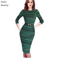 Womens Summer Style Elegant Belted Zig Zag Print Business Wear to Work Office Bodycon Sheath Wiggle