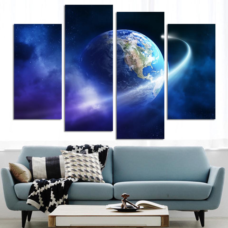 4 Panels hot The Earth Map From the Space Canvas Painting Modern HD Large Painting On Canvas Wall Art Gift For Living Room