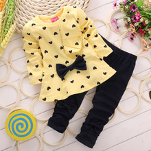 Baby Girl Clothing Set Heart shaped Print Bow Cute 2PCS Cloth Set Children Cloth Suit Top