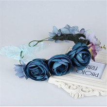 2016 New Wedding Headband Kids Party With Ribbon Adjustable Handmade Flower Crown Rose Wreath For Women Bride Hair Accessories