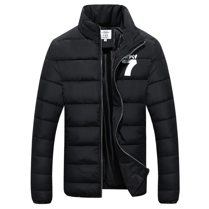 Fashion Stand Collar Mens Parka Jacket Number Seven Printed Winter Coat Men Slim Solid Manteau Hiver