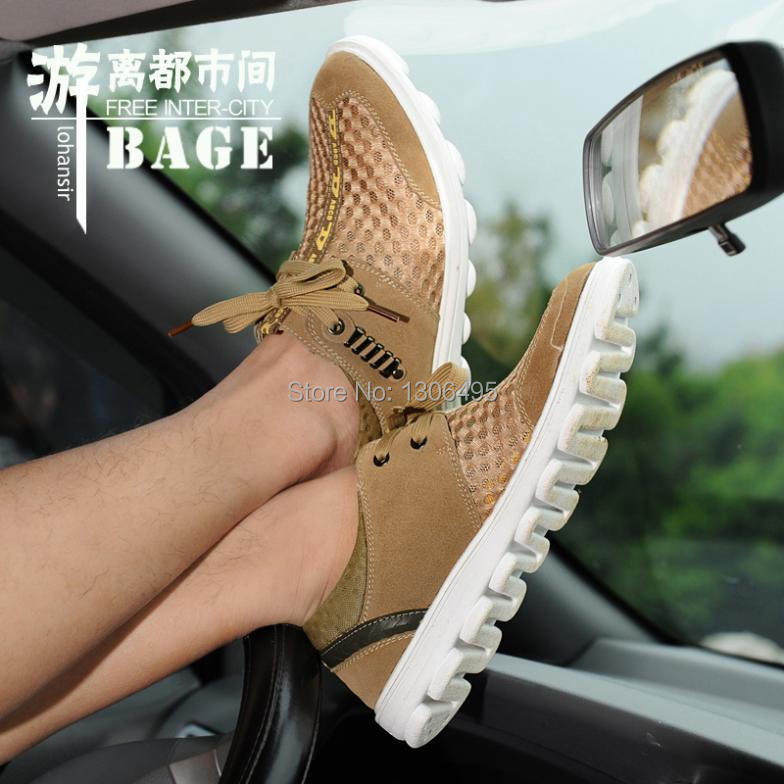 Men Casual Breathable Shoes Summer Soft Genuine Leather Men Shoes Outdoor Run Flat Shoes Sports High Qualith Male Shoes 553