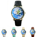 2017 World Pattern Leather Band Analog Quartz Vogue Wrist Watch Quartz Wristwatch Female Clock relogio feminino