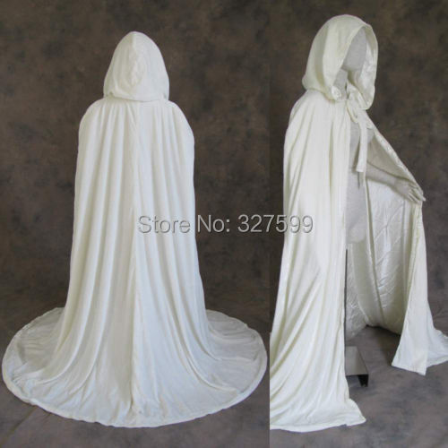 Free shipping New lvory Velvet Lined in lvory Satin Cloak Gothic Wicca Robe Medieval Witchcraft Larp Cape wedding party Cosplay