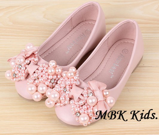 Children Boat Shoe Pearl Beads Bow Kid s Spring Shoes Beige Pink Yellow Kids Shoes For