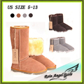 2014 Fashion Snow Boots In-tube Stripes Genuine Fox Head Rabbit Fur